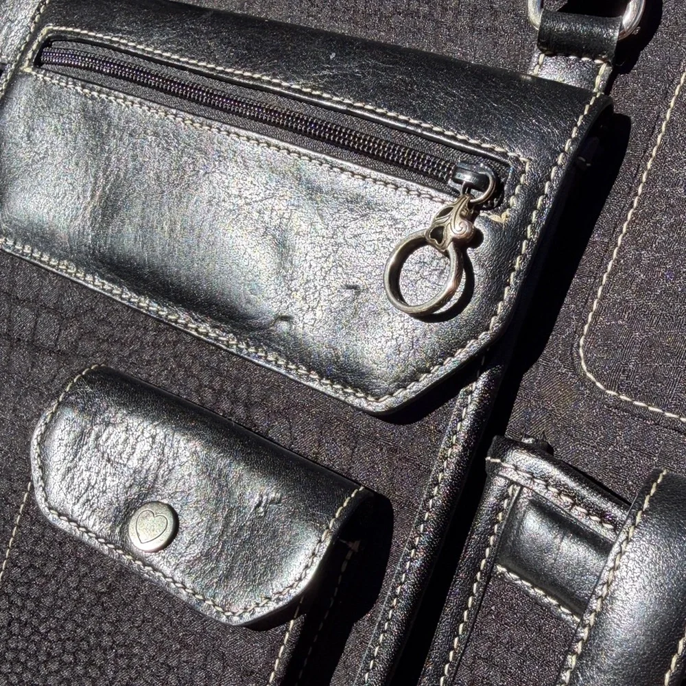 Vintage Brighton Black Leather Briefcase Laptop Bag Multi Pocket Travel Tote